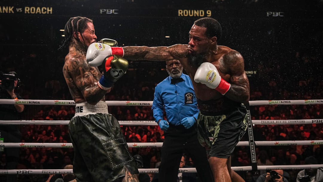 Lamont Roach punches Gervonta "Tank" Davis during a March 1, 2025 fight.