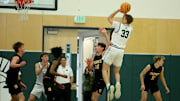 Alec Blair (33) with one of his big high jump shots from the midrange earlier this season against Serra.