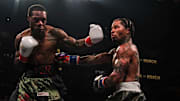 Action between Gervonta 'Tank' Davis (30-0 28 KOs) and Lamont Roach (25-1-1 10 KOs) on March 1, 2025.