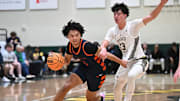 Roosevelt's Brayden Burries drives to the basket against St. John Bosco in the Classic at Damien Platinum Division final.