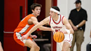 Joe Sterling of Harvard-Westlake drives the ball against Bishop Gorman of Nevada.