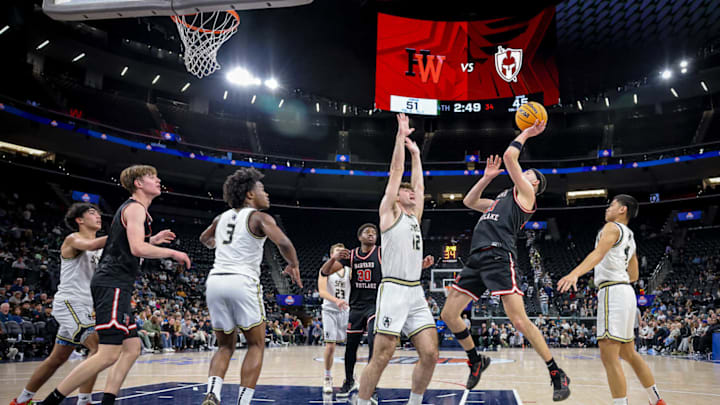 Harvard-Westlake's Joe Sterling shoots against St. Francis at the Intuit Dome on Feb. 1, 2025. Harvard-Westlake's Joe Sterling shoots against St. Francis at the Intuit Dome on Feb. 1, 2025.