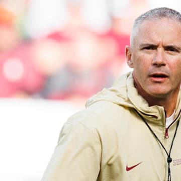 Aug 24, 2024; Dublin, IRL; Florida State University head coach Mike Norvell before the game against Georgia Tech at Aviva Stadium. Mandatory Credit: Tom Maher/INPHO via Imagn Images