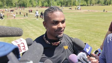 Safety Gabe Taylor following the Washington Commanders' rookie minicamp.