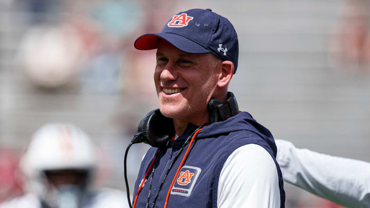 New Auburn Tigers defensive coordinator DJ Durkin is all smiles talking about freshman linebacker Demarcus Riddick.