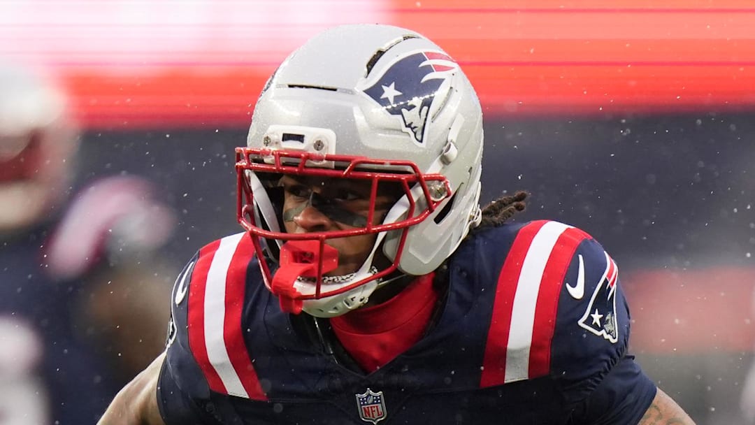 Jan 18, 2026; Foxborough, MA, USA; New England Patriots wide receiver DeMario Douglas (3) runs for a touchdown after a catch in the first quarter in an AFC Divisional Round game against the Houston Texans at Gillette Stadium. Mandatory Credit: David Butler II-Imagn Images