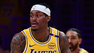 Los Angeles Lakers forward Jarred Vanderbilt (2) controls the ball against the Minnesota Timberwolves during the second half in game five of the first round for the 2025 NBA Playoffs at Crypto.com Arena.