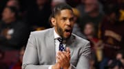 Jan 25, 2023; Minneapolis, Minnesota, USA; Indiana Hoosiers acting head coach Yasir Rosemond reacts during the first half against the Minnesota Golden Gophers at Williams Arena. Mandatory Credit: Matt Krohn-Imagn Images