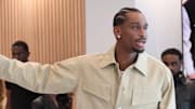 Shai Gilgeous-Alexander presents gifts to his Thunder teammates at his MVP celebration.