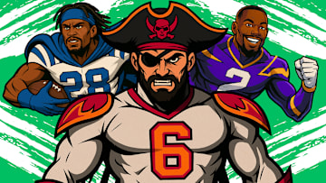 Jonathan Taylor (L), Baker Mayfield (C), Isaiah Rodgers (R)