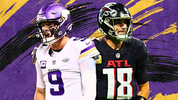 Minnesota Vikings QB J.J. McCarthy (L) and Atlanta Falcons QB Kirk Cousins (R) 