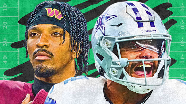 Washington Commanders QB Jayden Daniels (L) and Dallas Cowboys QB Dak Prescott (R)