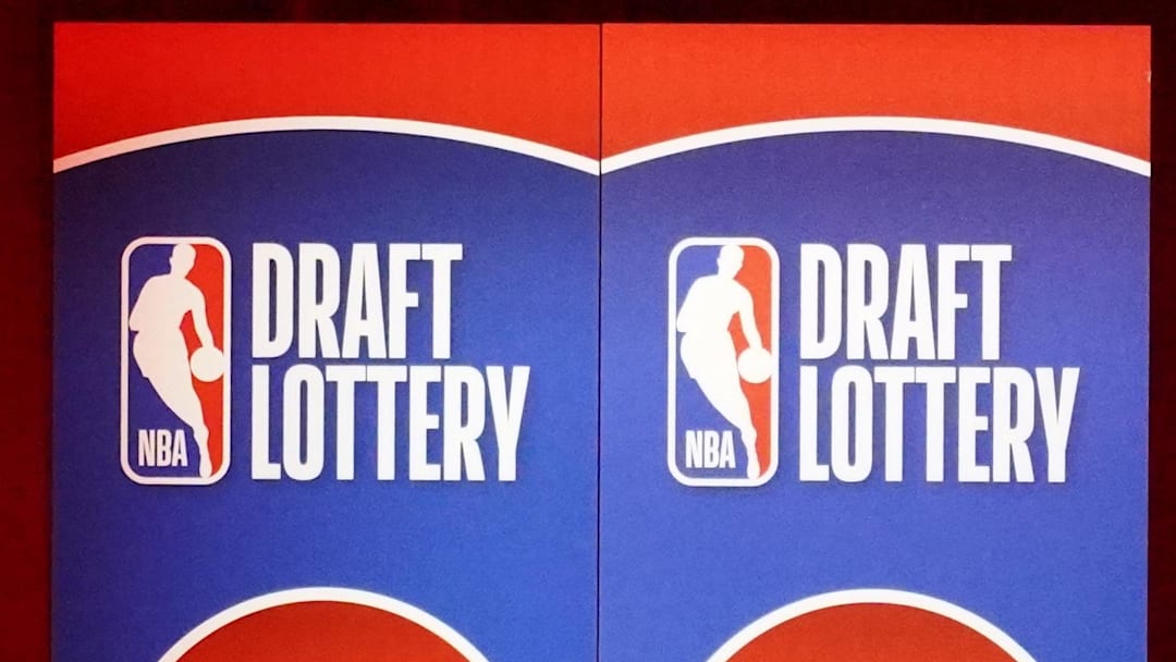 May 10, 2026; Chicago, IL, USA; A person walks in the venue before the 2026 NBA Draft Lottery at Navy Pier. Mandatory Credit: David Banks-Imagn Images
