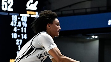 Vanderbilt guard Tyler Tanner (3) saves the ball from going out of bounds during an NCAA college basketball game against California Wednesday, Nov. 13, 2024, in Nashville, Tenn.