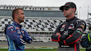 Ty Majeski (left) and Ben Rhodes are among four drivers who will be without their truck chiefs for the remainder of the race weekend at Kansas Speedway after multiple failures in pre-race inspection.