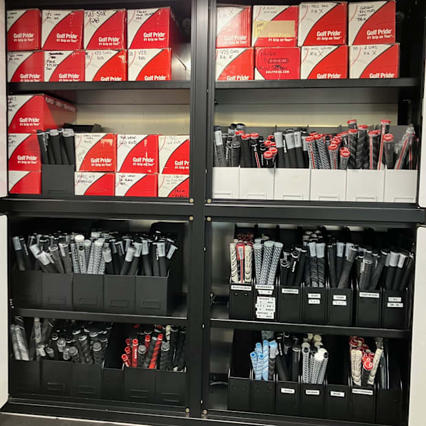 Golf Pride grips inside the TaylorMade equipment truck.