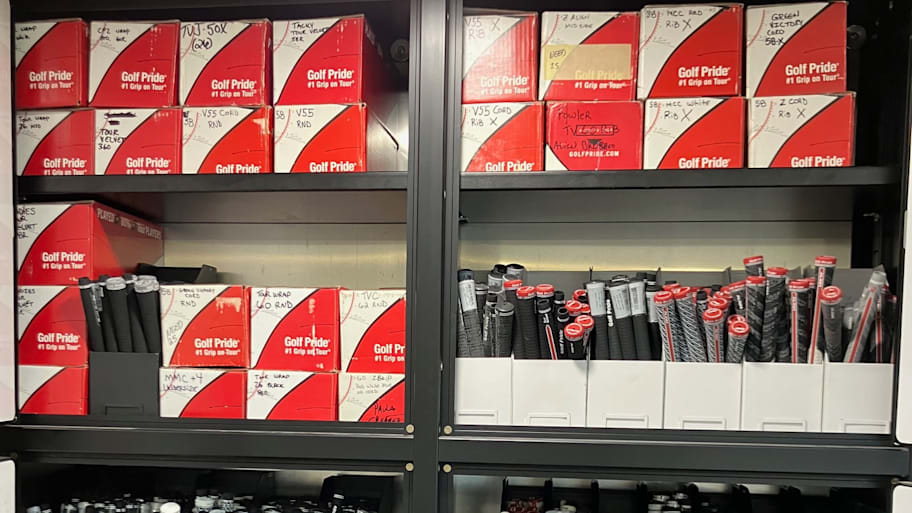Golf Pride grips inside the TaylorMade equipment truck.
