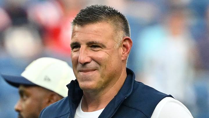Aug 13, 2026; Foxborough, Massachusetts, USA; New England Patriots head coach Mike Vrabel looks on before a game against the Indianapolis Colts at Gillette Stadium. Mandatory Credit: Eric Canha-Imagn Images