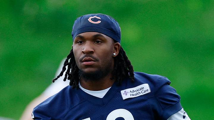 Jun 11, 2026; Lake Forest, IL, USA; Chicago Bears wide receiver Luther Burden III (10) stretches during Minicamp at Halas Hall. Mandatory Credit: Kamil Krzaczynski-Imagn Images