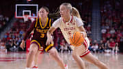 Nebraska guard Alberte Rimdal drives against Minnesota.