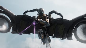 Vulture is slowed by Spider-Man's webbing in Columbia Pictures' SPIDER-MAN™: HOMECOMING.