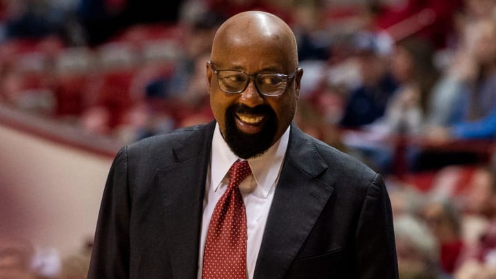 Mike Woodson smiles during Indiana's exhibition game against Marian.