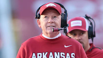 Arkansas Razorbacks interim head coach Bobby Petrino during the third quarter against the Mississippi State Bulldogs at Razorback Stadium.