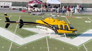 The helicopter which carried Georgia head coach Kirby Smart to Westminster High in Augusta, on Friday night.