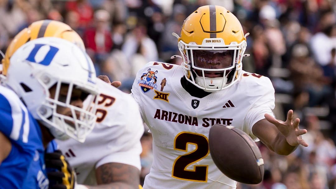 Arizona State’s Jeff Sims (2) takes the snap against Duke in the Tony the Tiger Sun Bowl at Sun Bowl Stadium in El Paso, Texas, on Wednesday, Dec. 31, 2025.