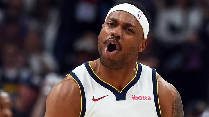 Apr 18, 2026; Denver, Colorado, USA; Denver Nuggets guard Bruce Brown (11) reacts after a basket and foul during the first half against the Minnesota Timberwolves in game one of the first round of the 2026 NBA Playoffs at Ball Arena. Mandatory Credit: Christopher Hanewinckel-Imagn Images