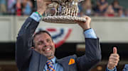 The $1,500,000 Belmont Stakes Presented by NYRA Bets (GR 1), for three year-olds, going one mile and a half on the dirt, at Belmont Park, on Saturday, June 11, 2022, was won by the Todd Pletcher trainee Mo Donegal with Irad Ortiz, Jr. in the irons. Holding up the Belmont Stakes trophy is part owner Mike Repole of Repole Stable.

Cot Belmont Stakes 31

Syndication Bucks County Courier Times