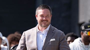 Oregon head coach Dan Lanning leads his team during the entry walk as the Oregon Ducks host the Montana State Bobcats on Aug. 30, 2025, at Autzen Stadium in Eugene, Oregon.