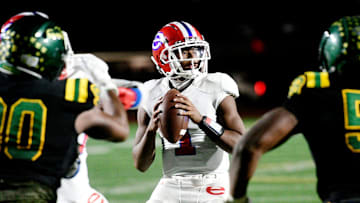Evangel Christian Academy vs. Captain Shreve Thursday evening, November 14, 2024, at Lee Hedges Stadium. Peyton Houston makes a throw.