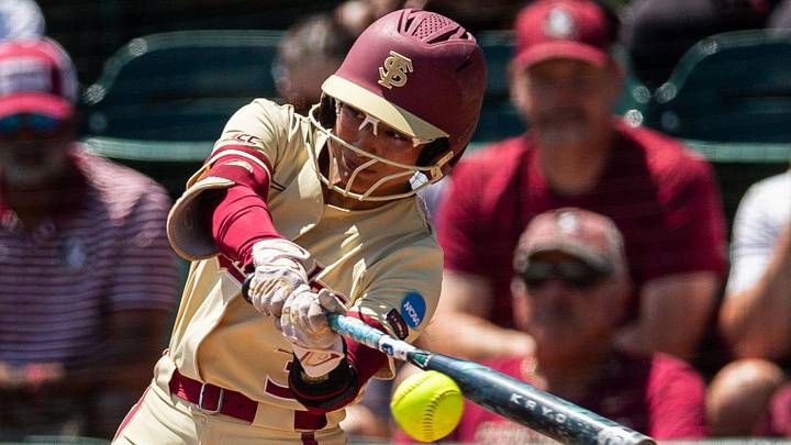 Florida State Seminoles infielder Isa Torres (3) makes contact with the pitch. The Florida State Seminoles defeated the UCF Knights 2-1 on Sunday, May 17, 2026. The teams must play one more game to determine the NCAA Tallahassee regional winner.