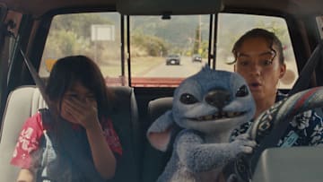 (L-R) Maia Kealoha as Lilo, Stitch and Sydney Agudong as Nani in Disney’s live-action LILO & STITCH. Photo courtesy of Disney. © 2025 Disney Enterprises Inc. All Rights Reserved.