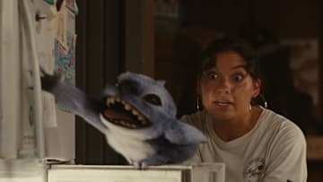 (L-R) Stitch and Sydney Agudong as Nani in Disney’s live-action LILO & STITCH. Photo courtesy of Disney. © 2025 Disney Enterprises Inc. All Rights Reserved.