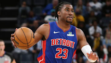 Oct 6, 2025; Memphis, Tennessee, USA; Detroit Pistons guard Jaden Ivey (23) : Petre Thomas-Imagn Images