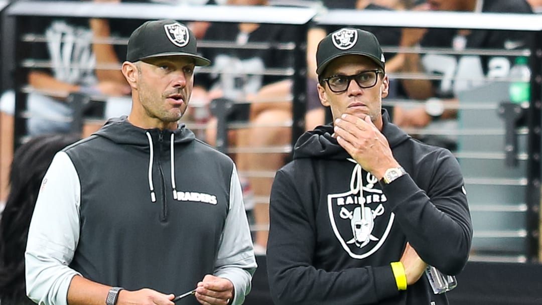 Las Vegas Raiders GM John Spytek, and minority owner Tom Brady
