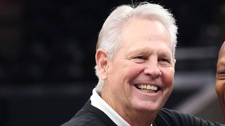 Mar 21, 2025; Salt Lake City, Utah, USA; Utah Jazz CEO Danny Ainge and Boston Celtics assistant coach Sam Cassell greet before the game at Delta Center. Mandatory Credit: Rob Gray-Imagn Images