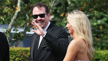 Comedian Shane Gillis waves to the spectators at the Olivia Culpo and Christian McCaffrey wedding at the Watch Hill Chapel and reception to follow at at the Ocean House in Westerly, RI on Saturday, June 29, 2024.