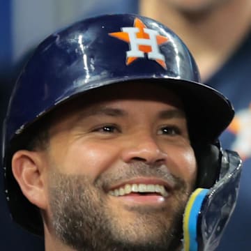 Houston Astros second baseman Jose Altuve (27) celebrates after scoring against the Miami Marlins during the fourth inning at loanDepot Park on Aug. 4. 