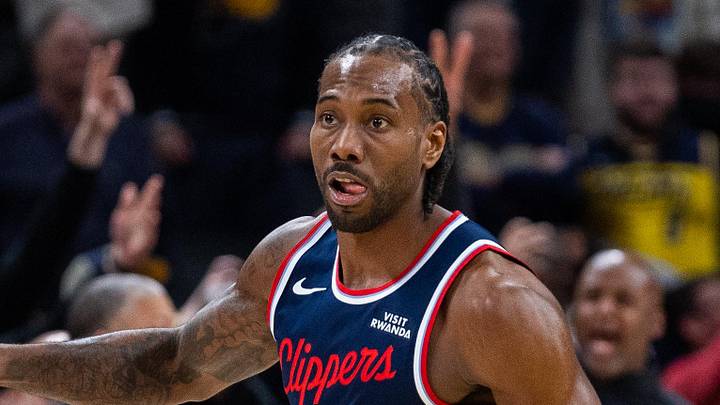 Mar 27, 2026; Indianapolis, Indiana, USA;  LA Clippers forward Kawhi Leonard (2) celebrates the game winning shot in the second half against the Indiana Pacers at Gainbridge Fieldhouse. Mandatory Credit: Trevor Ruszkowski-Imagn Images