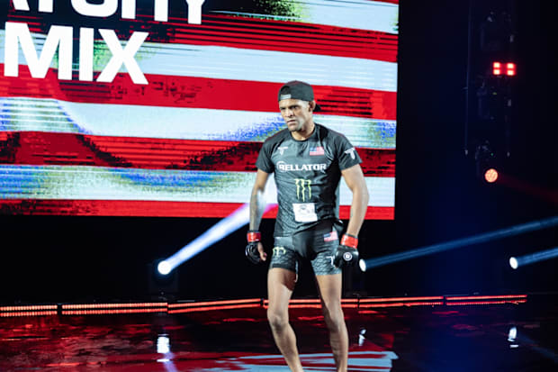 Patchy Mix walking out for his title defense against Magomed Magomedov at Bellator Champions Series: Paris.