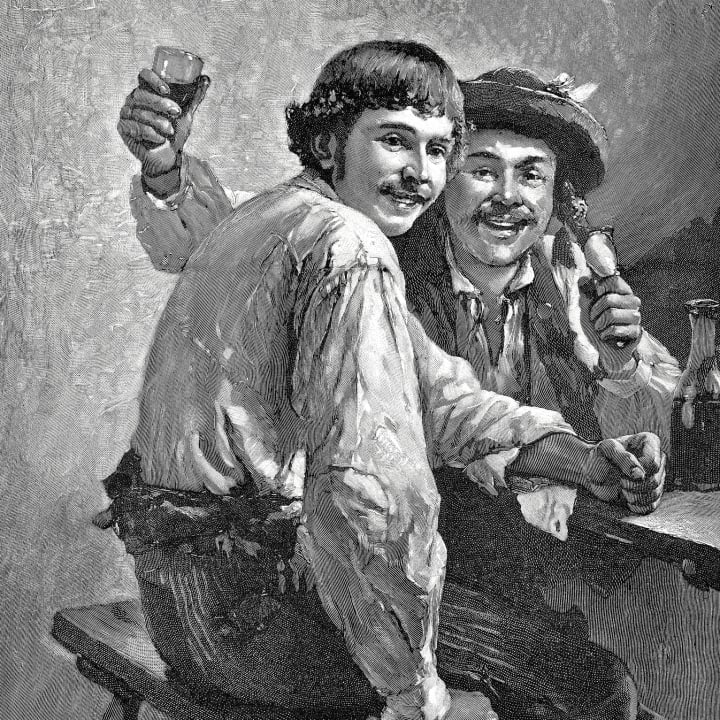illustration of two men in a bar in the 1800s