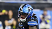 Detroit Lions running back Jahmyr Gibbs runs with the ball in the fourth quarter against the New York Giants.