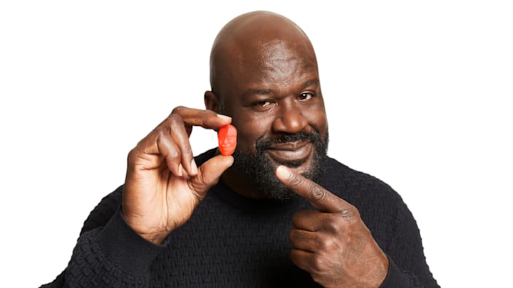 Shaquille O'Neal has a new line of candies, Shaq-a-licious XL Gummies, with his face on it.