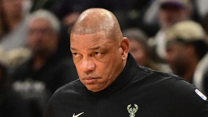Milwaukee Bucks head coach Doc Rivers looks on in the fourth quarter against the Orlando Magic at Fiserv Forum on March 8, 2026.