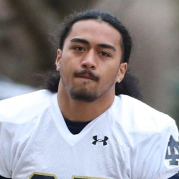 Notre Dame linebacker Kyngstonn Viliamu-Asa (27) at Notre Dame spring football practice Thursday, March 7, 2024, at the Irish Athletics Center in South Bend.