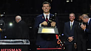 Indiana Hoosiers quarterback Fernando Mendoza wins the Heisman Trophy during the trophy presentation