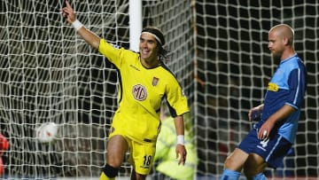 Juan Pablo Angel of Aston Villa celebrates
